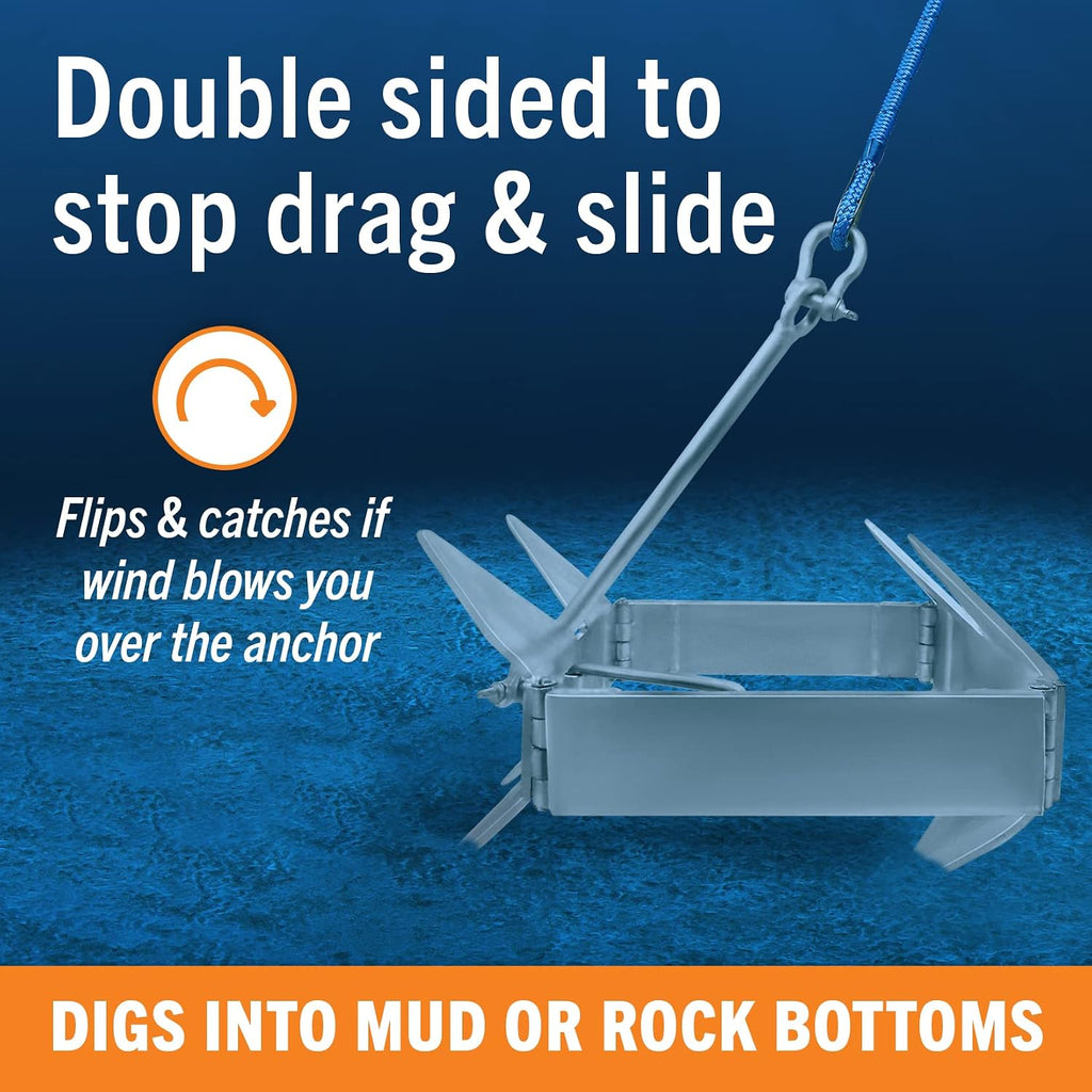 Better Boat Box Anchor for Boats, Folding Boat Anchor Hot Dip Galvanized, Double Sided Slide Anchor for Pontoon Fishing and Cabin Cruiser, Multiple Sizes
