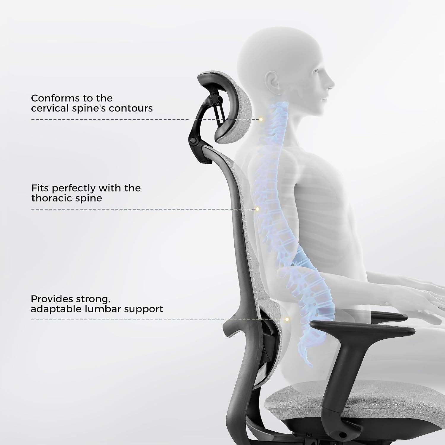EUREKA ERGONOMIC Mesh Office Chair,Ergonomic Office Chair Lumbar Support,Comfortable Home Office Desk Chair with Adjustable Headrest & Armrests, Tilt Control Mechanism, Grey