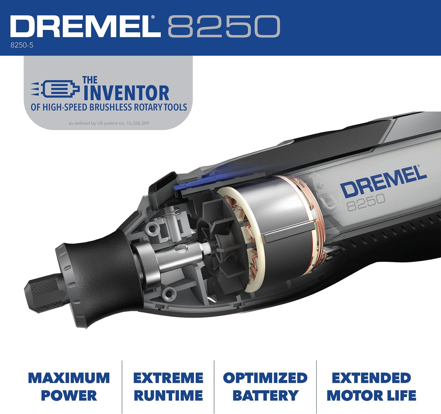 Dremel 8250-5 12V Lithium-Ion Variable Speed Cordless Rotary Tool with Brushless Motor - 5 Rotary Tool Accessories, 3Ah Battery, Charger, and Tool Bag