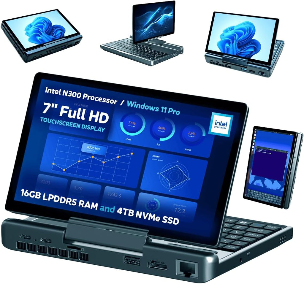 GPD MicroPC 2 | Portable Mini Laptop with 7' 1080P Display | with Intel Processor N300, UHD Graphics; 16GB LPDDR5, 4TB NVMe SSD; 2.5G Ethernet, USB-C, HDMI 2.1, Wi-Fi 6, BT 5.2