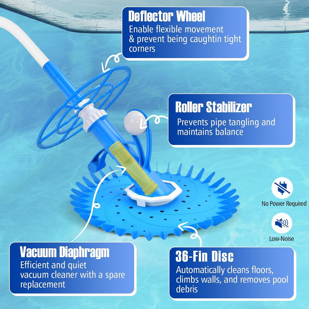 ERGOMASTER Pool Vacuum for Above Ground Pool, Automatic Cleaner Creepy Crawler, Powerful Suction Sweeper w/ 10 Hoses Removes Debris, Cleans Floors, Walls