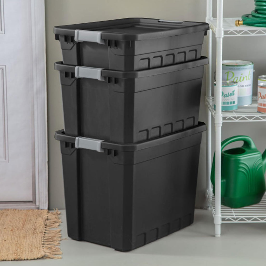 Sterilite 12-Pack Plastic Storage Bins with Lids, Stackable Containers, 19 Gallon, Black