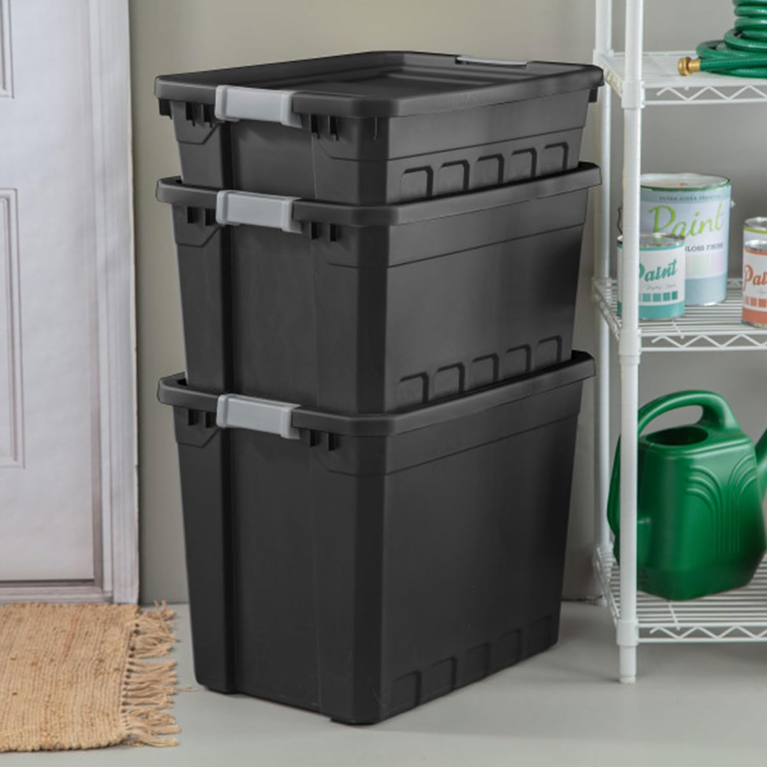 Sterilite 12-Pack Plastic Storage Bins with Lids, Stackable Containers, 19 Gallon, Black
