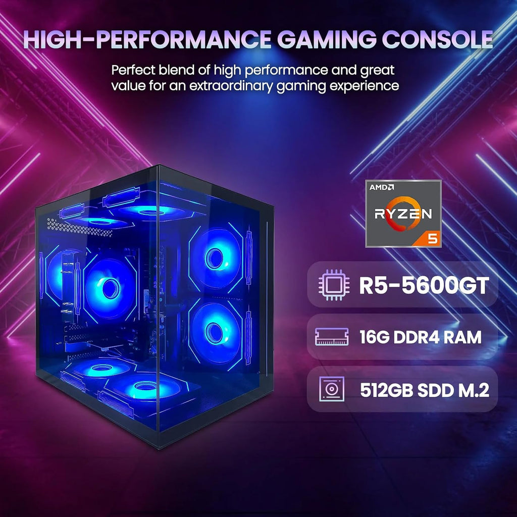 suevery Gaming Desktop Computer | 16G Memory | 512G SSD | AMD Ryzen5 5600GT | 6Core CPU Integration Radeon Vega Graphics | Wi-Fi Prebuilt Gamer Pc Ryzen5 5600GT (Black)