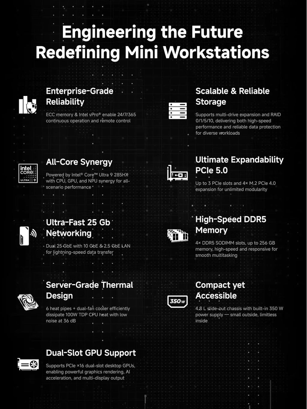 MINISFORUM MS-02 Ultra Workstation Mini PC, Intel Core Ultra 9 285HX (24C/24T, up to 5.5GHz), PCIe 5.0 x16, 32GB RAM 1TB SSD,USB4 v2 80Gbps, Dual 25GbE+10GbE+2.5GbE, Wi-Fi 7, 350W PSU