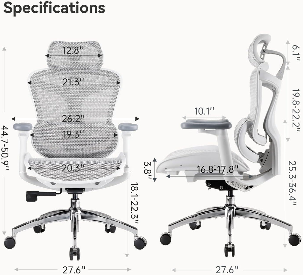 SIHOO Doro C300 Ergonomic Office Chair with Ultra Soft 3D Armrests, Dynamic Lumbar Support for Home Office Chair, Adjustable Backrest Desk Chair, Swivel Big and Tall Computer Chair (Grey)