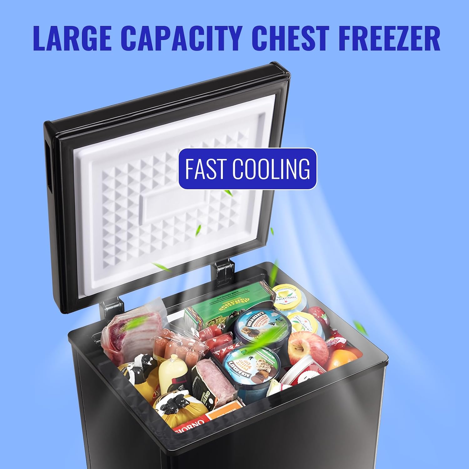 WANAI Chest Freezer Deep Mini Freezer with Compact Capacity Fast Freezing Freezers for Home Office Dorm with 2 Removable Basket Adjustable Feet, 7 Temp Control from -11.2 ℉ to 50 ℉ Black