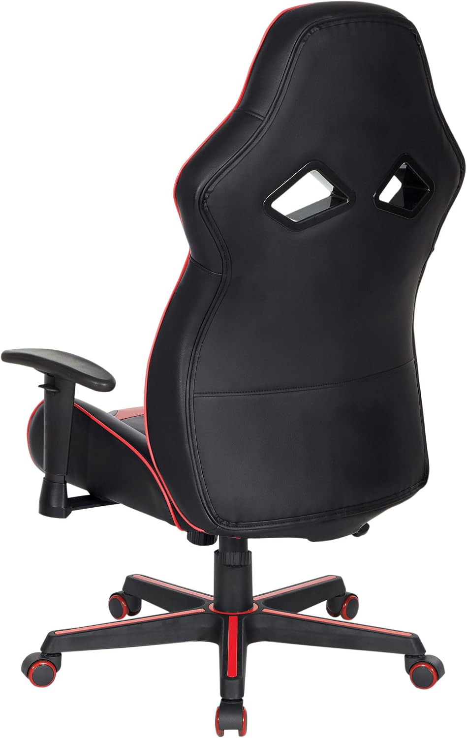OSP Home Furnishings Vapor Ergonomic Adjustable High Back Faux Leather Gaming Chair with Coil Spring Seat and Integrated Cooling Airflow, Red Accents