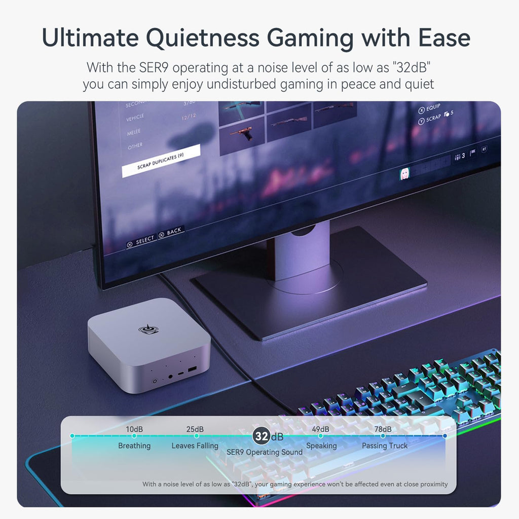 Beelink SER9 Pro Mini Desktop PC with AMD Ryzen AI 9 HX 370 12C/24T, 32GB LPDDR5X 1TB NVMe M.2 SSD, Triple Display Output, USB4, 2.5G RJ45, Bluetooth 5.2 W-11 Mini Gaming Computer(Gray/Sliver)