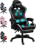 Gaming Chair with Bluetooth Speakers, RGB LED Lights & Footrest, Massage Computer Gaming Chair/Video Game Chair for Adults & Teen Enhance Gaming Experience,Black