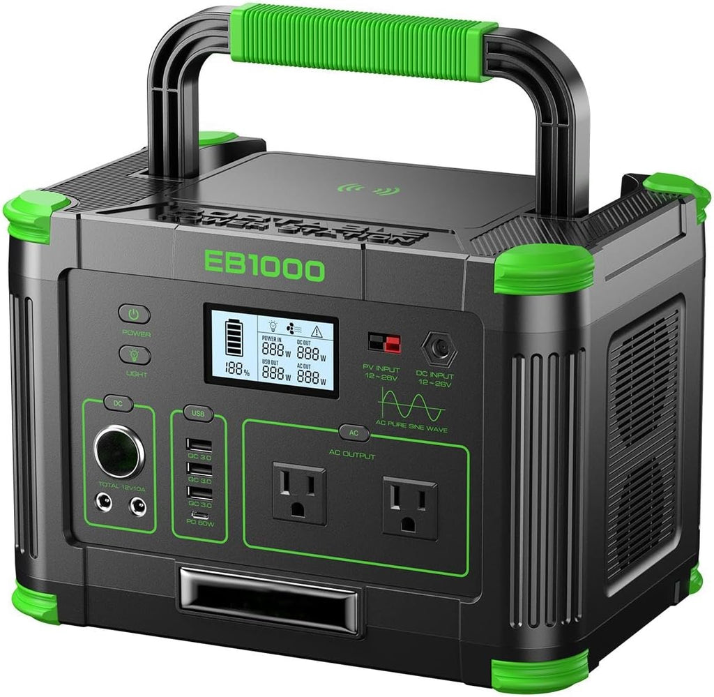 1000W Solar Generator 999Wh, Portable Power Station with 60W USB-C PD Output, 110V Pure Sine Wave AC Outlet Backup Lithium Battery for Outdoors Camping Travel Hunting Home (Peak 2000W)