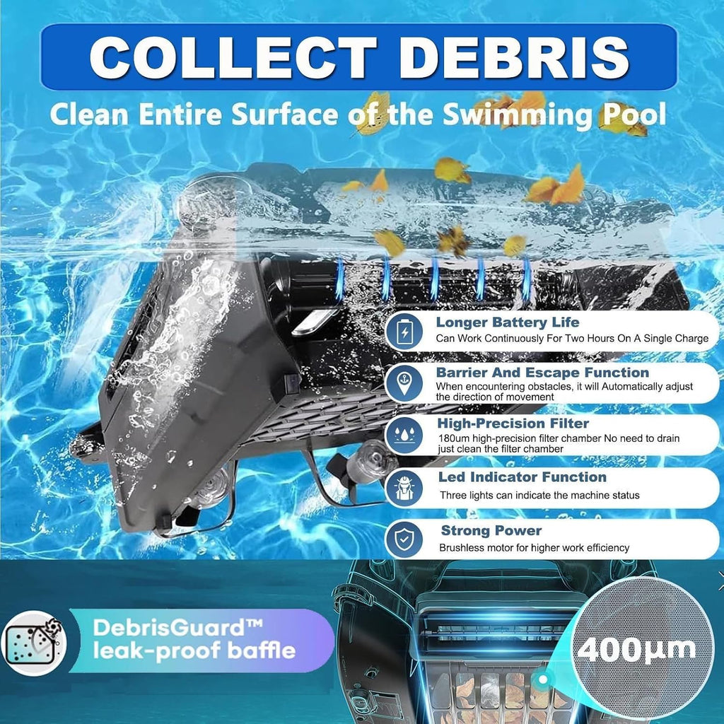 Pool Cleaner Robot Upgrade App,Cordless Solar Ground Pool Skimmer Ai Smart Path Optimization&99.9% Debris Removal,Ipx 7 Waterproof Above & Fast Dual Charging,4.1l Waste Collection Drawer