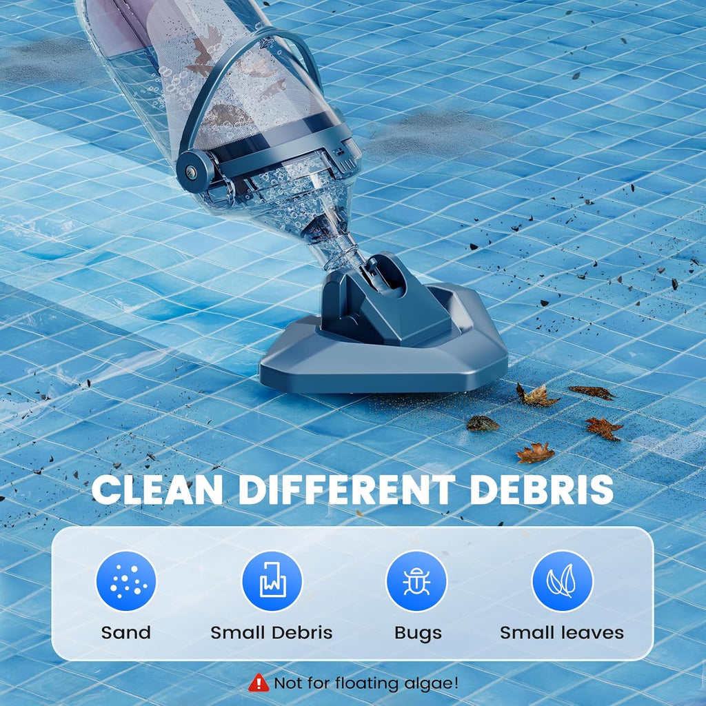 Enhulk Rechargeable Handheld Cordless Pool Vacuum for Above Ground Pool and Inground Pool, 60-Minute Runtime,Powerful Suction up to 18.5 gallons/min, Efficient Leaf and Debris Removal, PC10 Pro