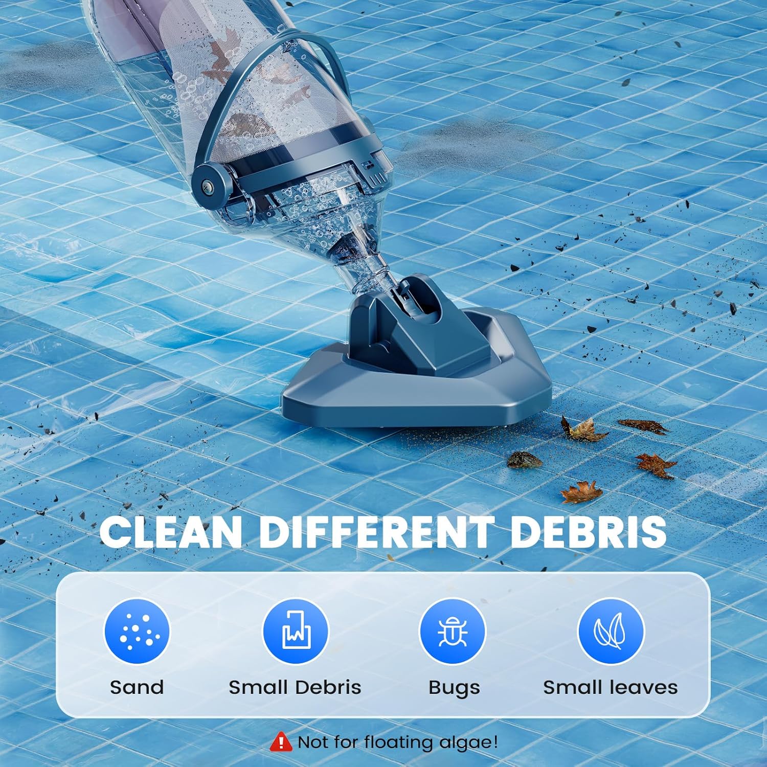 Enhulk Rechargeable Handheld Cordless Pool Vacuum for Above Ground Pool and Inground Pool, 60-Minute Runtime,Powerful Suction up to 18.5 gallons/min, Efficient Leaf and Debris Removal, PC10 Pro