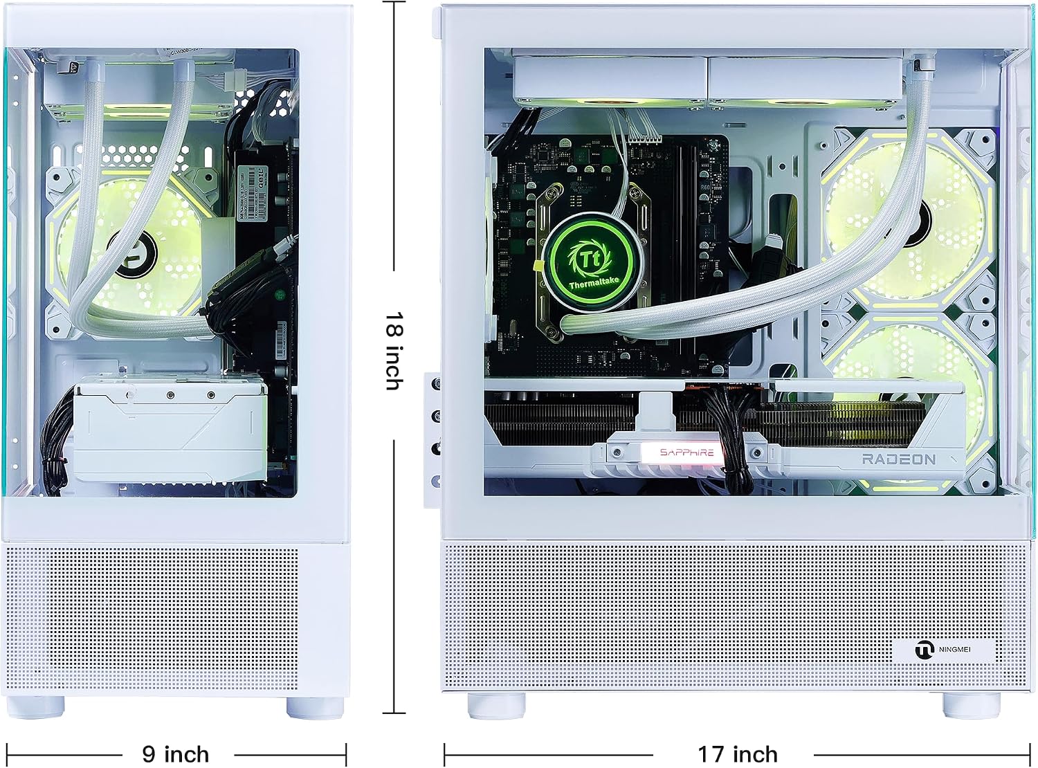 NINGMEI Gaming PC Desktop, AMD Ryzen 7 7800X3D 8 core 4.2GHz(up to 5.0GHz), AMD Radeon RX 9070 XT 16GB, 32GB DDR5 RAM 6000MHz, 2TB NVME SSD, 850W Gold PSU, Windows 11 Home 64-bit, White