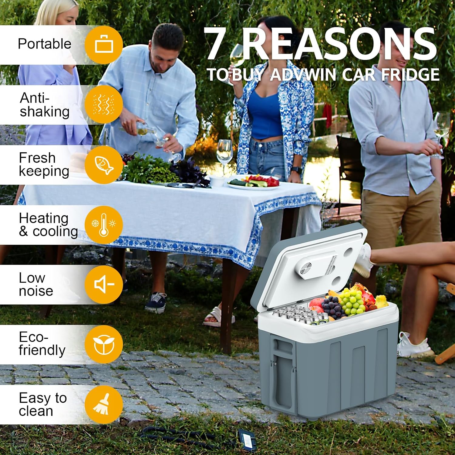 advwin 12V Electric Car Cooler & Warmer with Wheels & Handle, 48 Quart (45 L) 12 Volt DC & 110V AC Portable Thermoelectric Fridge Plug in for Car/RV/Camping/Travelling
