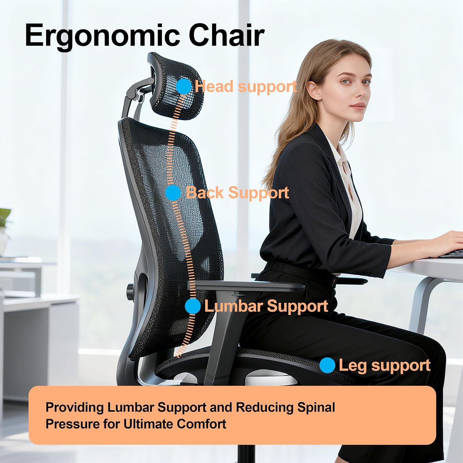 Office Chair Ergonomic Desk Chair, 350 LBS Mesh Office Chair with Lumbar Support, Comfy Desk Chair with Wheels, Big and Tall Chair for Study Work Gaming (04black)
