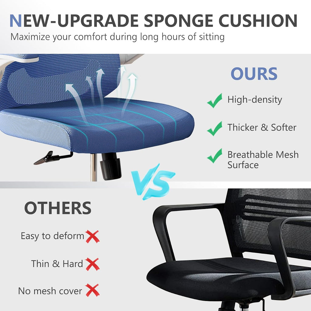balmstar Ergonomic Office Chair Desk Chair - Mesh Computer Chair with 360° Swivel Wheels, Adjustable 90-130° Recline & Lumbar Support for Home Office, Supports up to 300lbs (01Blue)