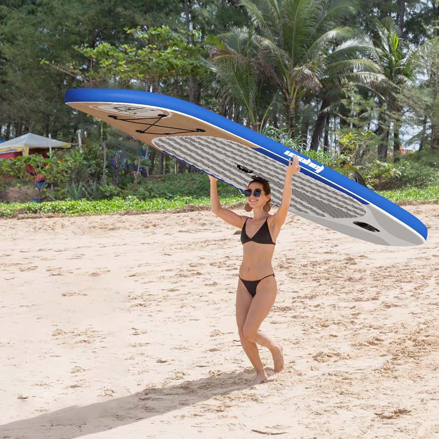 Inflatable Stand Up Paddle Board Non-Slip Deck, 11'×33'×6' Complete SUP Accessories for All Skill Levels, Wide Seat & Safety Leash, 3 Fins, Adjustable Paddle, Pump & Carrying Backpack