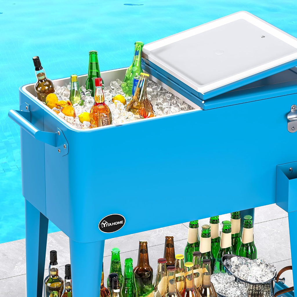 YITAHOME 80 Quart Patio Cooler Cart with Bottle Opener Drainage, Portable Rolling Beverage Cart for Pool Deck Party Cookouts