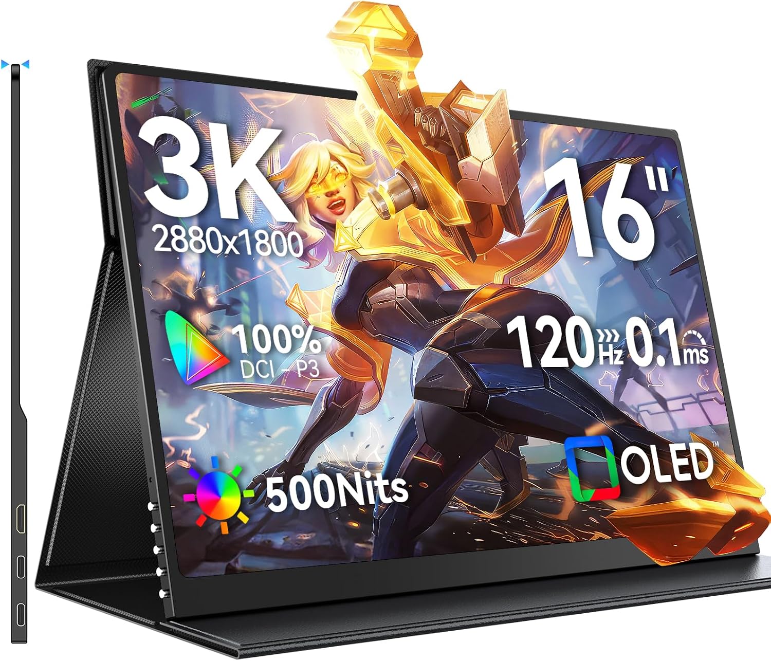 UPERFECT OLED Portable Monitor 16', 3K 2880x1800 | 120Hz | 0.1ms Portable Gaming Monitor, 500 Nits |100% DCI-P3 | 100000:1 Contrast | Ultra-Slim Design for Laptop Mini PC Phone Game Consoles Ucolor O2