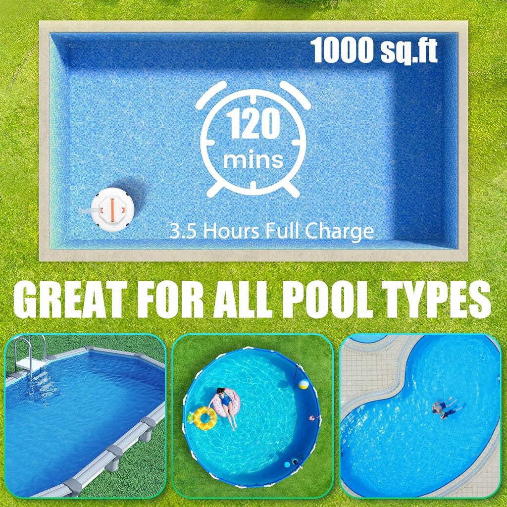 2026 Cordless Robotic Pool Cleaner, Pool Vacuum for Above Ground Pool with 120 Mins Runtime, Auto-Parking Robot Pool Cleaner for Inground Flat Pools Up to 1000 sq.ft