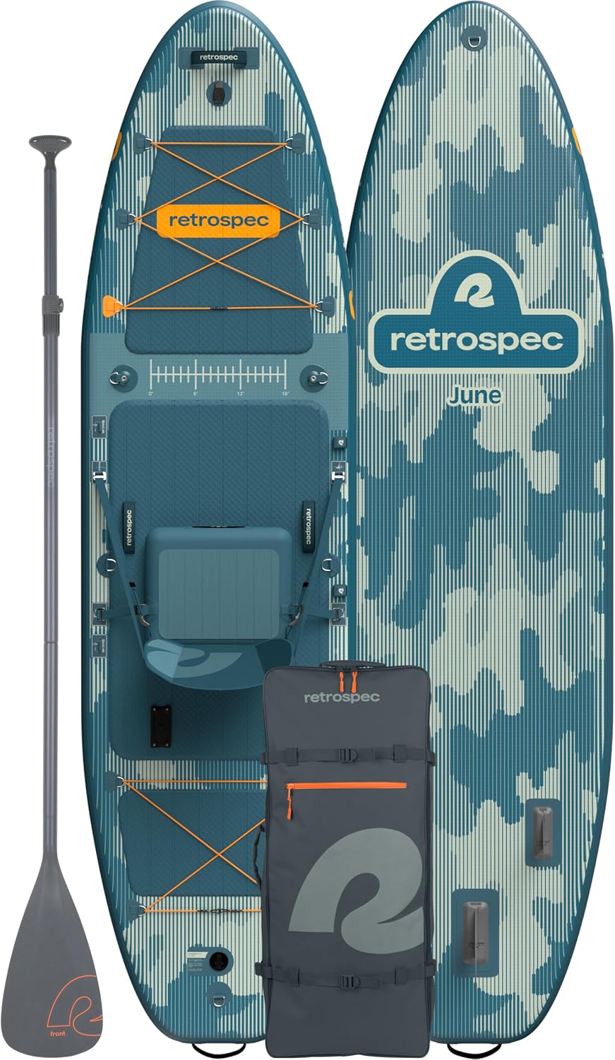 Retrospec June Inflatable Fishing Paddle Board 11'6' with Removable Seat – Puncture-Resistant Paddle Board for Fishing with Rod Holders, Non-Slip Deck Pad & Accessories
