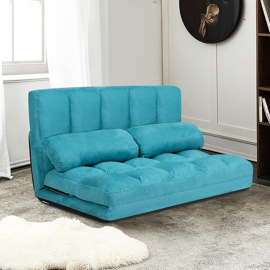 DORTALA Foldable Floor Sofa, 6-Position Adjustable Lounge Couch with 2 Pillows & Suede Cloth Cover, Modern Lounge Mattress Video Gaming Lazy Couch, Suede Floor Seating Sofa, 71' x 44.5', Blue