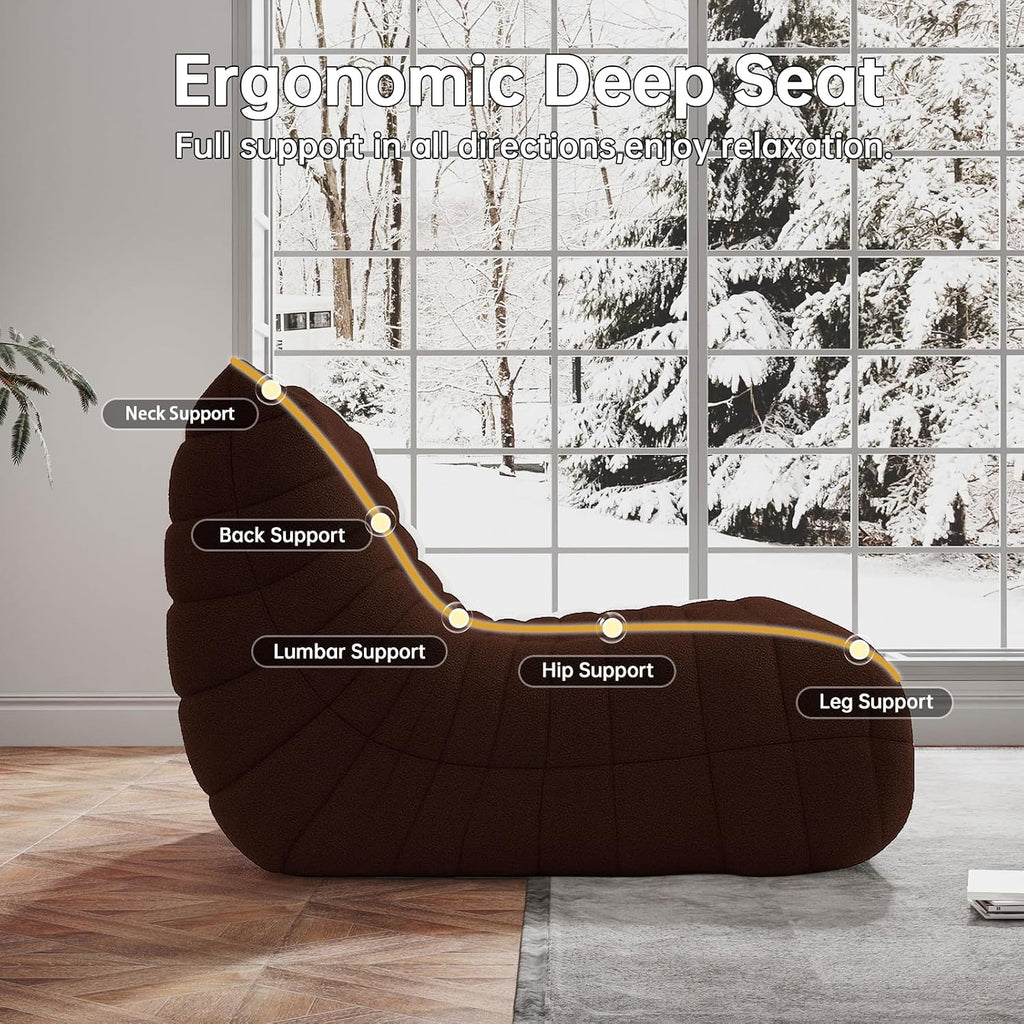 WHGBJA Bean Bag Chairs for Adults, BeanBag Reading Chair Memory Foam Couch 3-Seater, Floor Chair Soft Teddy Material, Comfy Reading Nook Chairs for Bedroom Living Room Office (Brown)