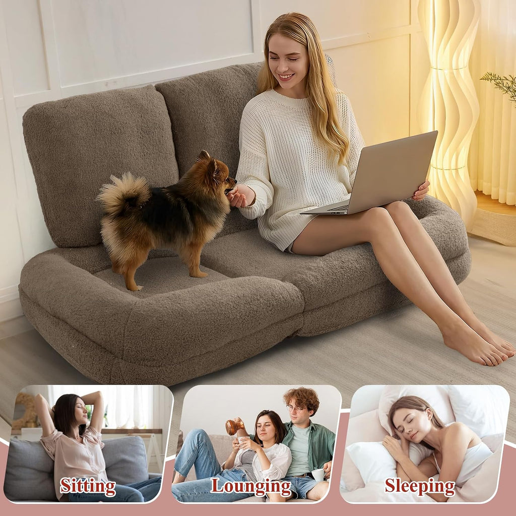 Human Dog Bed, Lazy Sofa Couch, Plush Floor Gaming Chair,5 Adjustable Position, sit, Sleep, fold, Suit to Put in Bedroom, Living Room,Space Saving Design, Taupe