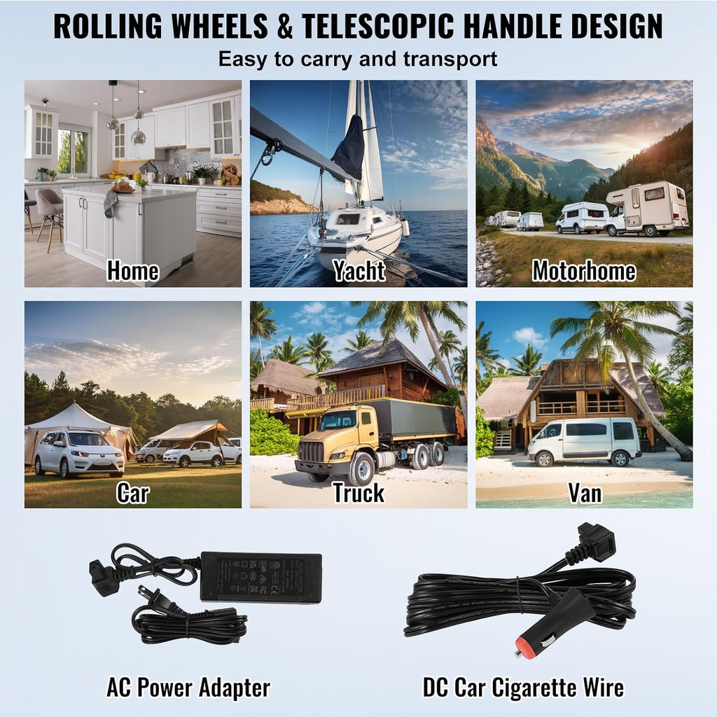 VEVOR Car Refrigerator 115L, Dual Zone Portable Freezer with Wheels & Handle, -4℉ to 68℉, 12/24V DC & 100-240V AC Compressor Cooler for Camping, Outdoor, RV