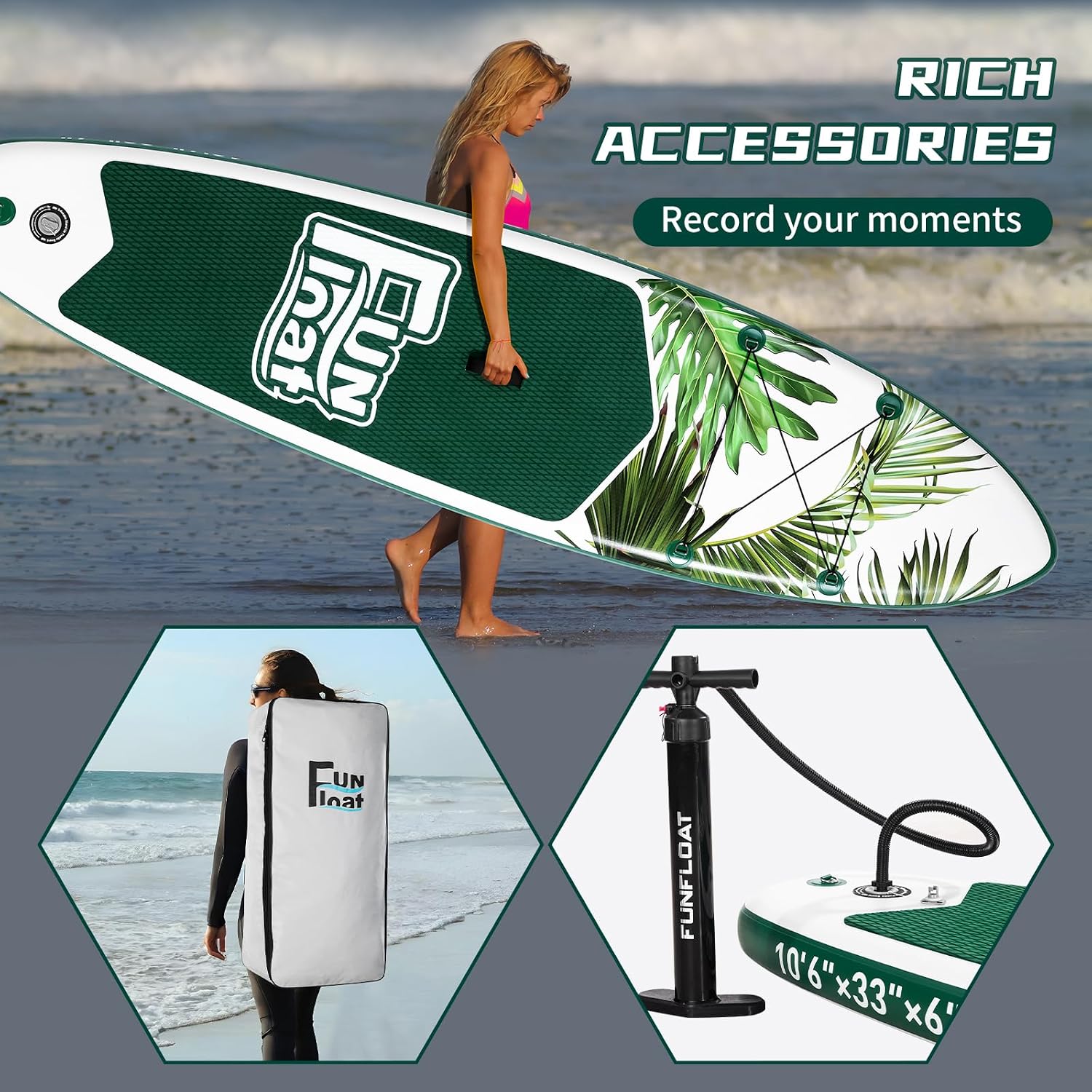 SUP, Paddle Board 11'x33 x6 Wide Inflatable Stand Up Paddle Board with Hand Pump, Leash, Adjustable Paddle for Basic Version, 100L Backpack, All-Round Sup Board
