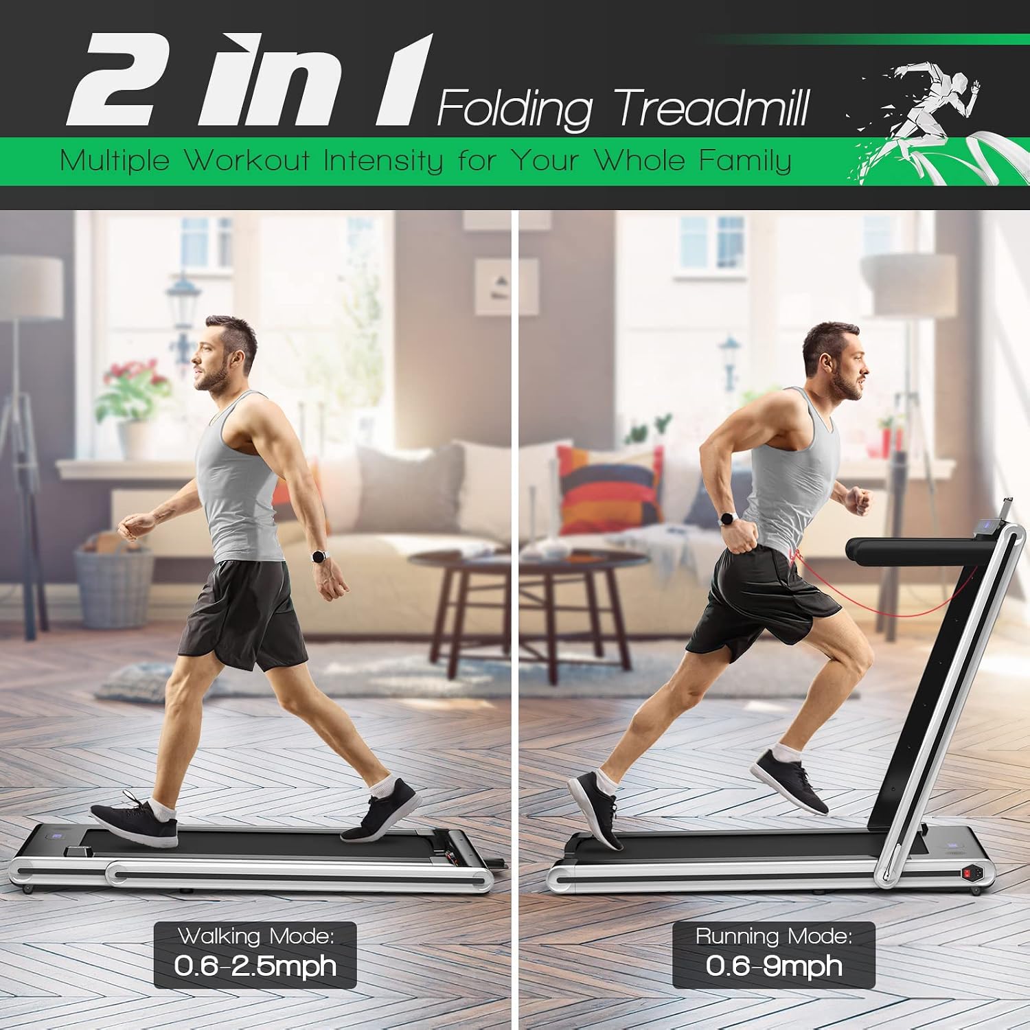 GYMAX Folding Treadmill, Smart APP Control Running Machine, LED Monitor & Adjustable Device Holder, Portable Treadmill for Home Gym Small Apartment
