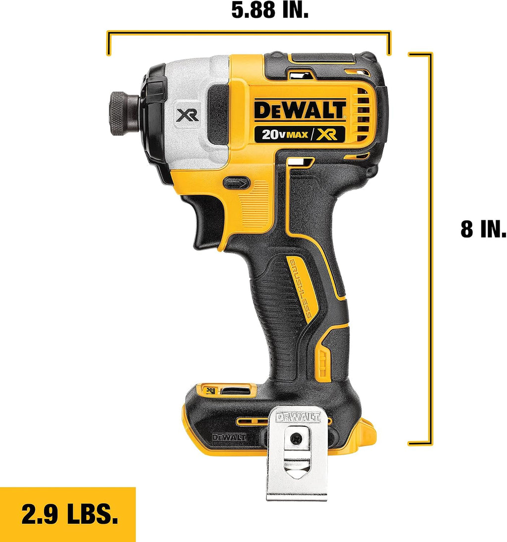 DEWALT 20V MAX XR Impact Driver, Brushless, 3-Speed, 1/4-Inch, Tool Only (DCF887B)