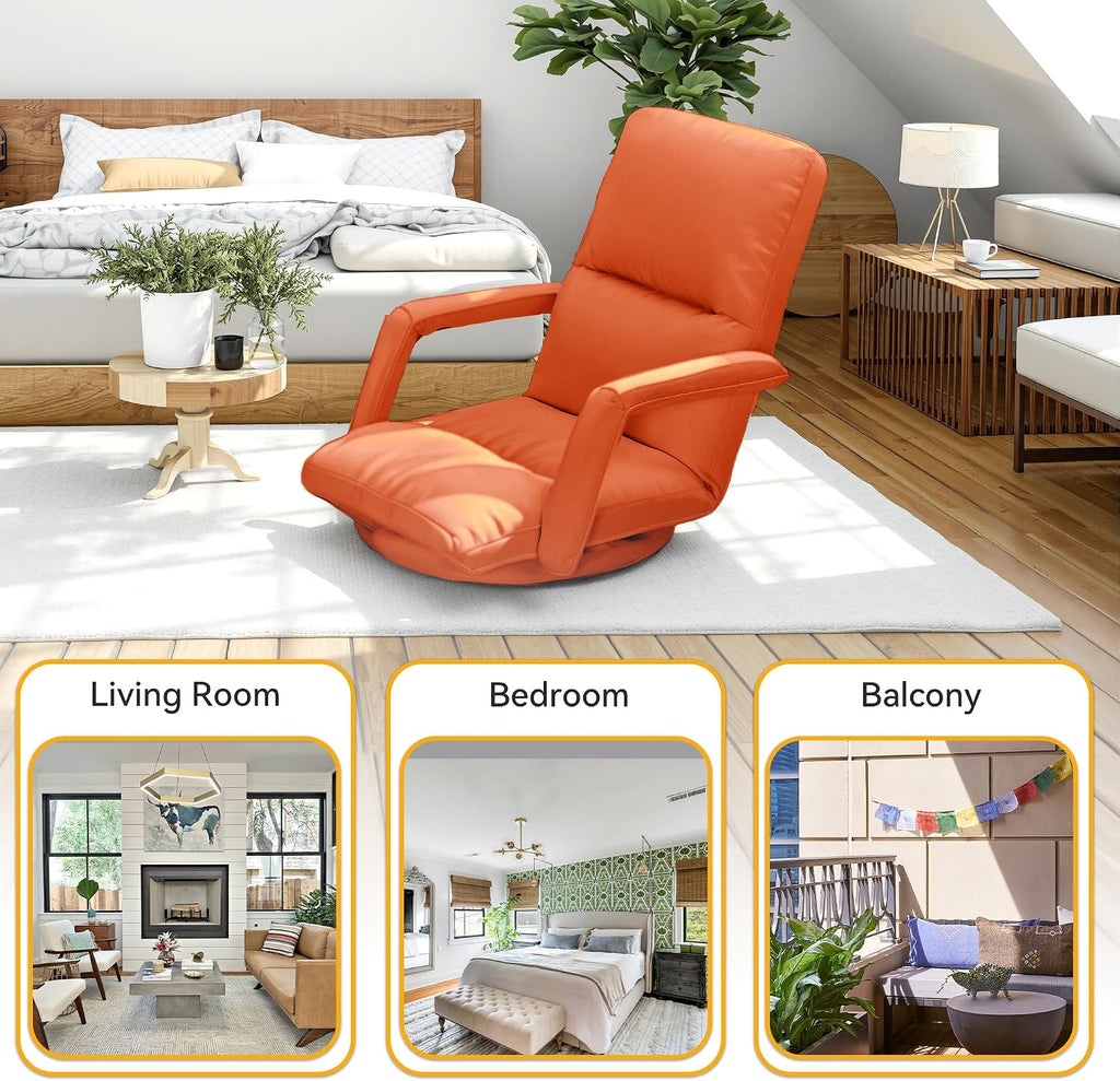 360 Degree Swivel Floor Gaming Chair with Back Support, Padded Folding Gaming Sofa Chair with Adjustable Backrest, Lazy Lounger Couch for E-Sports, Reading, Relaxing, Watching TV