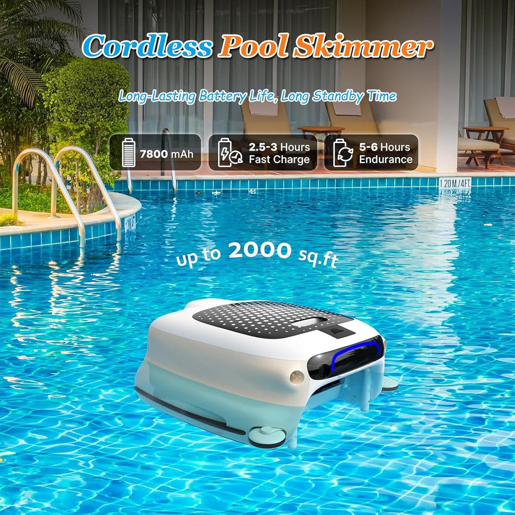 Pool Robot, Cordless Pool with Cleaning Power Supply, 6H Autonomy for Above Ground Pools 2000sq.ft, Double Filtration, Automatic Parking