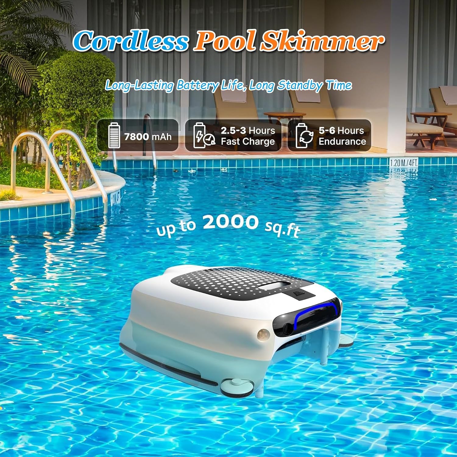 Pool Robot, Cordless Pool with Cleaning Power Supply, 6H Autonomy for Above Ground Pools 2000sq.ft, Double Filtration, Automatic Parking