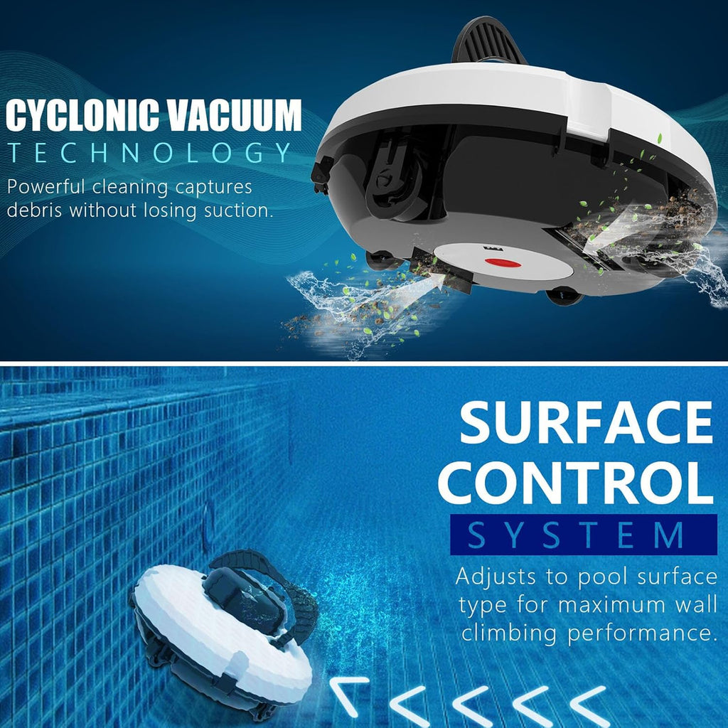 Pool Cleaning Robot, Cyclone Suction Technology, Multi-Surface Control System, Efficient Cleaning and Easy Maintenance, Suitable for All Pool Types