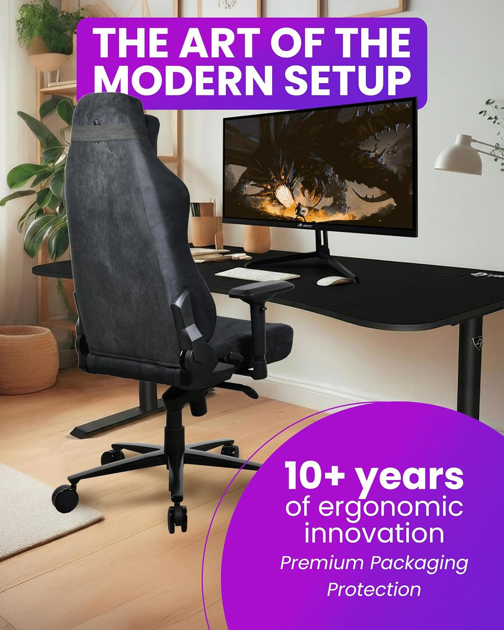 Arozzi Vernazza Supersoft Upholstery Material has a Unique Velvety Texture that is Fluid-Repellant and 3Breathable with Memory Foam Lumbar Support 4D Armrest for Office and Gaming Chair - Pure Black