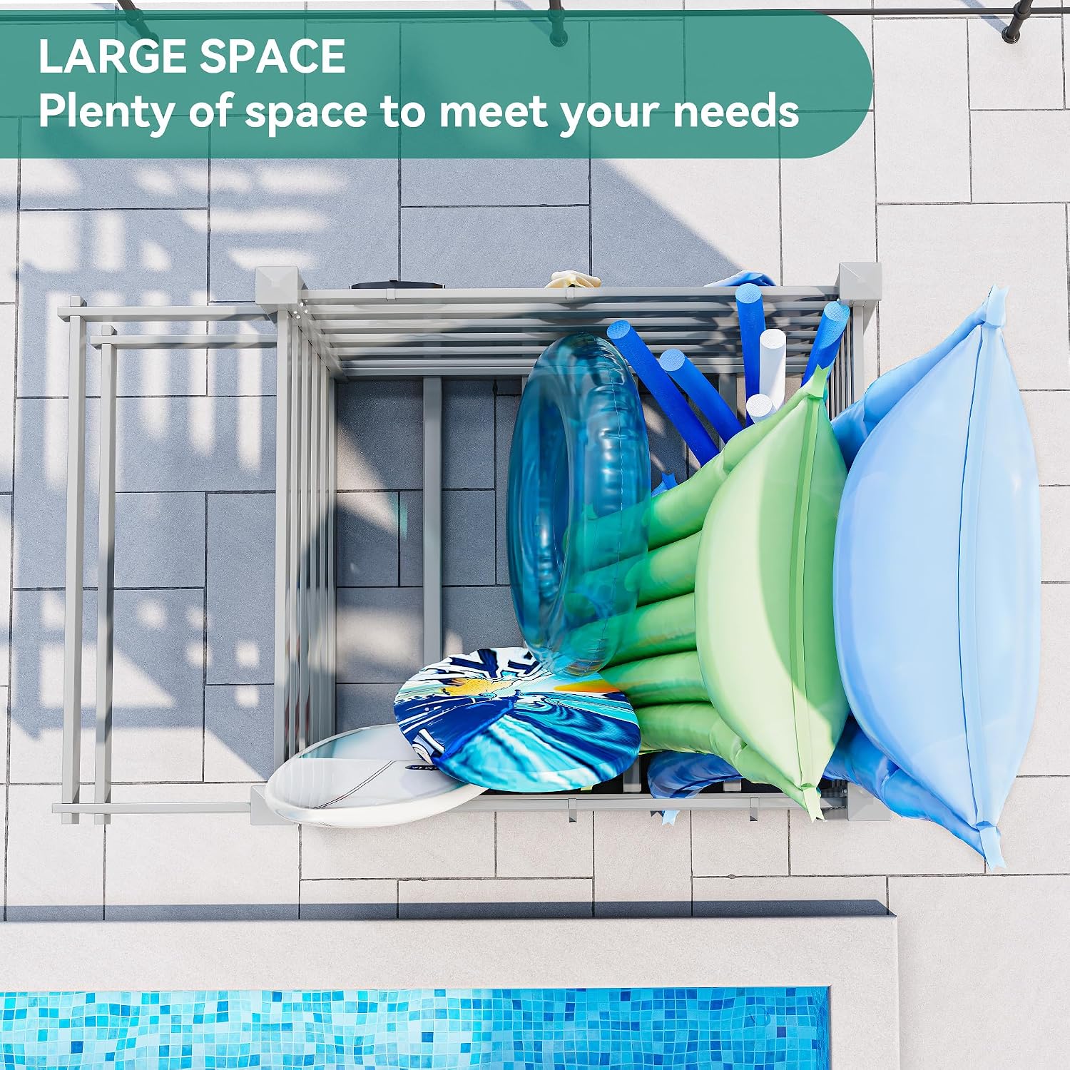 YITAHOME 64' W x 47' L x 39' H Poolside Deckbox Storage Organizer with 6 Movable Hooks, Outdoor Waterproof Pool Storage Bins (Light Gray)