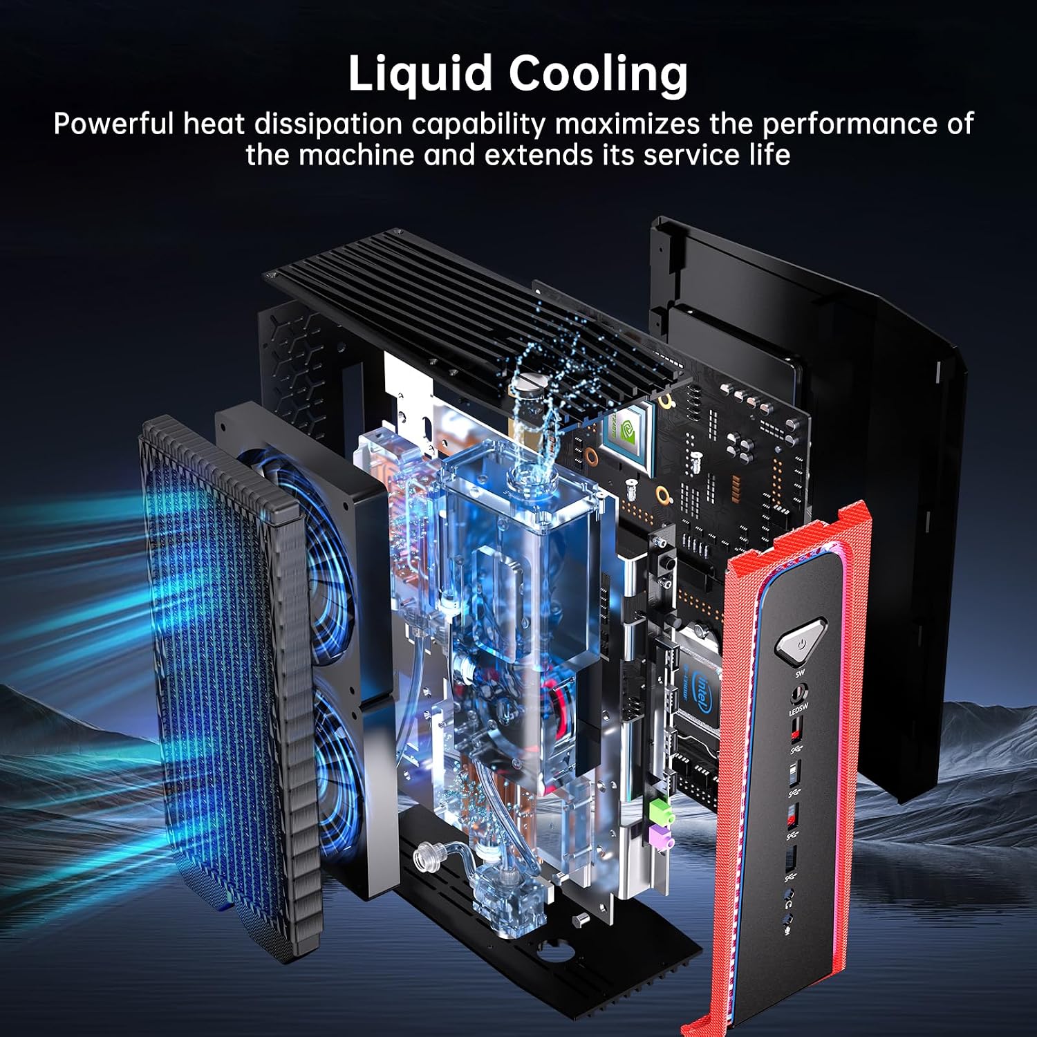 msecore Mini AI PC Liquid Cooled, 14th Gen Core i9-14900F with 64G DDR5 RAM 4T PCIE4.0 SSD Desktop Computer, RTX5070 12G, 8K, 1*HDMI, 3*DisplayPort, Optical, WiFi 6e, Windows 11 Pro