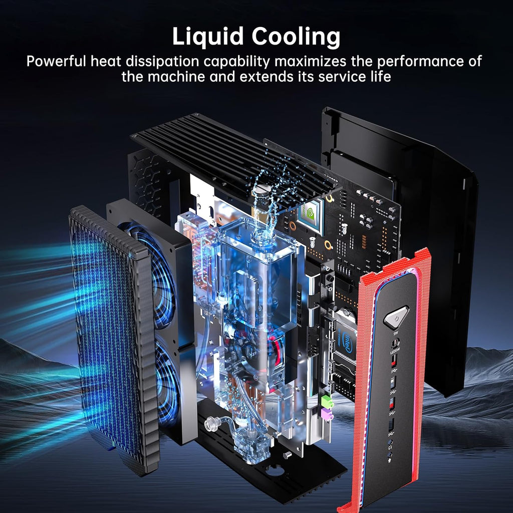 msecore Mini AI PC Liquid Cooled, 14th Gen Core i9-14900F with 64G DDR5 RAM 1T PCIE4.0 SSD Desktop Computer, RTX5070 12G, 8K, 1*HDMI, 3*DisplayPort, Optical, WiFi 6e, Windows 11 Pro