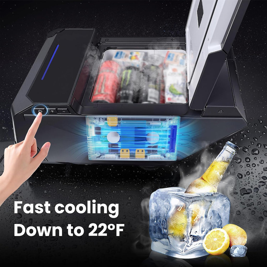 Cooler Refrigerator for Tesla Cybertruck, 18L Fridge Floor Center Console Freezer with Rapid Cooling (21°F~68°F) 110V/50W Cyber truck Accessories Compatible Power for Camping Road Trips