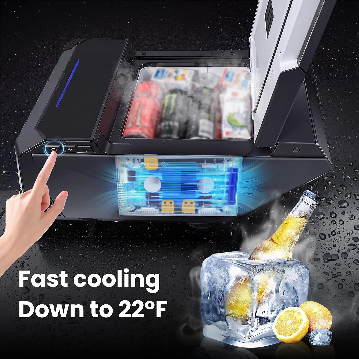 Cooler Refrigerator for Tesla Cybertruck, 18L Fridge Floor Center Console Freezer with Rapid Cooling (21°F~68°F) 110V/50W Cyber truck Accessories Compatible Power for Camping Road Trips