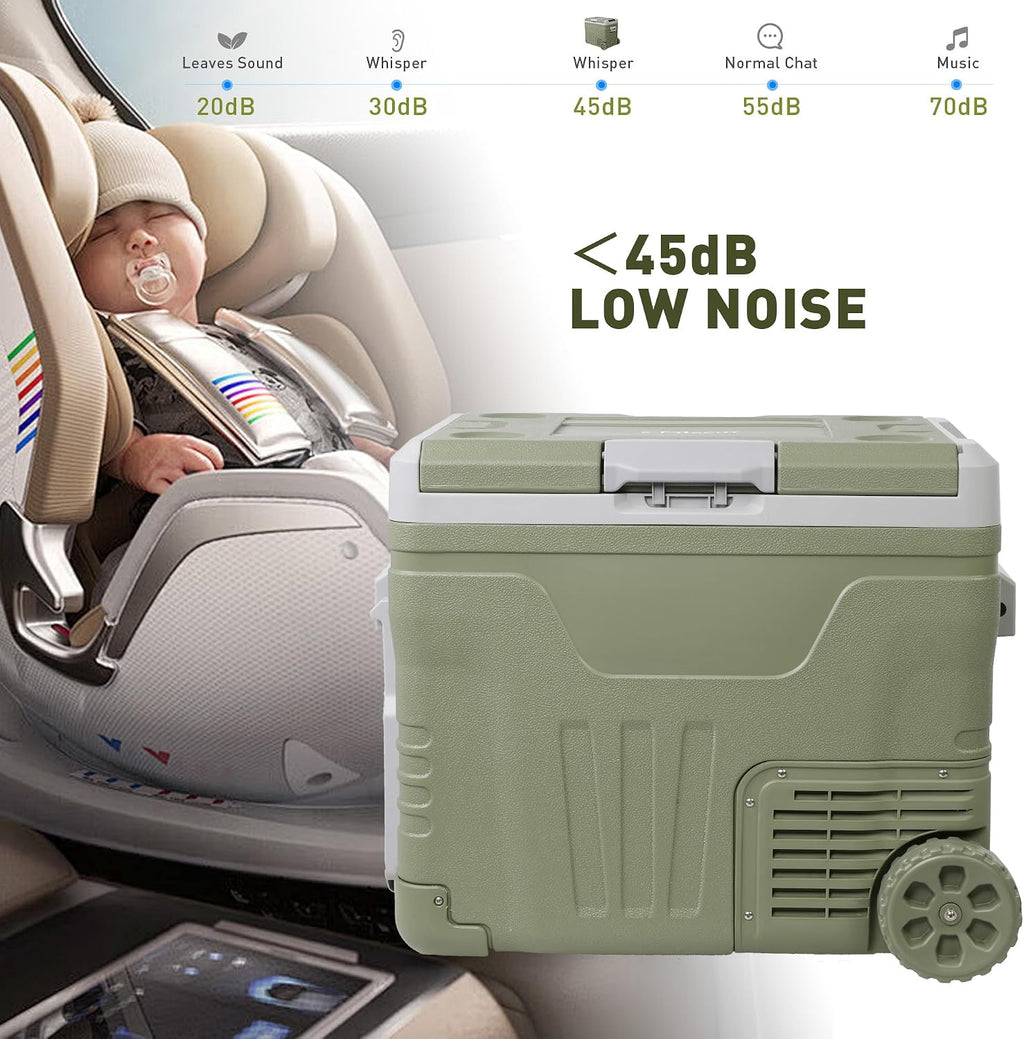 Portable 50L Car Refrigerator with Wheels & Pull Rod - Temperature Display (-4℉-68℉) electric coolers for vehicles, 12/24V DC & 100-240V AC - Ideal Car Freezer for Camping, RV, Home & Outdoor