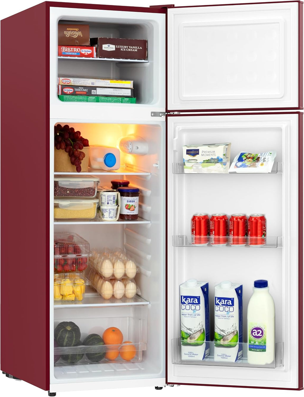 Frigidaire Retro Apartment Size Refrigerator with Top Freezer - 2 Door Fridge with 7.5 Cu Ft of Storage Capacity, Adjustable Spill-Proof Shelves, Door & Crisper Bins, Merlot