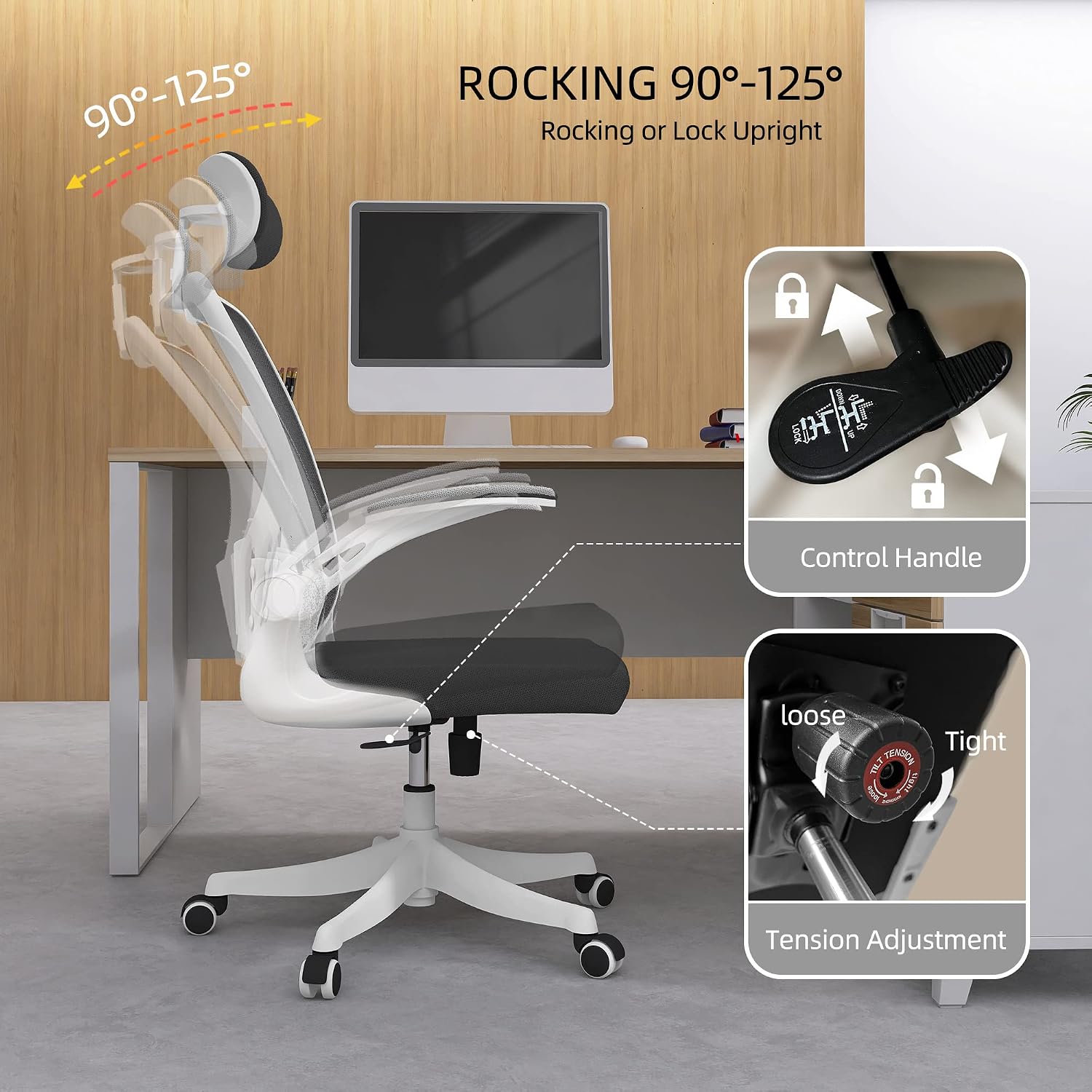 Office Chair Ergonomic Desk Chair, 350 LBS Mesh Office Chair with Lumbar Support, Comfy Desk Chair with Wheels, Big and Tall Chair for Study Work Gaming (03white-Black)