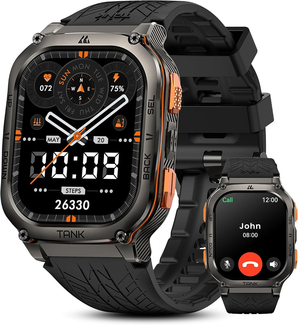 KOSPET Tank M3 Ultra Smart Watch with GPS, 50M Waterproof, Compass, Altitude, Air Pressure, 480mAh Extra Large Battery, Full Stainless Steel, Bluetooth Call, AMOLED Always-on Display