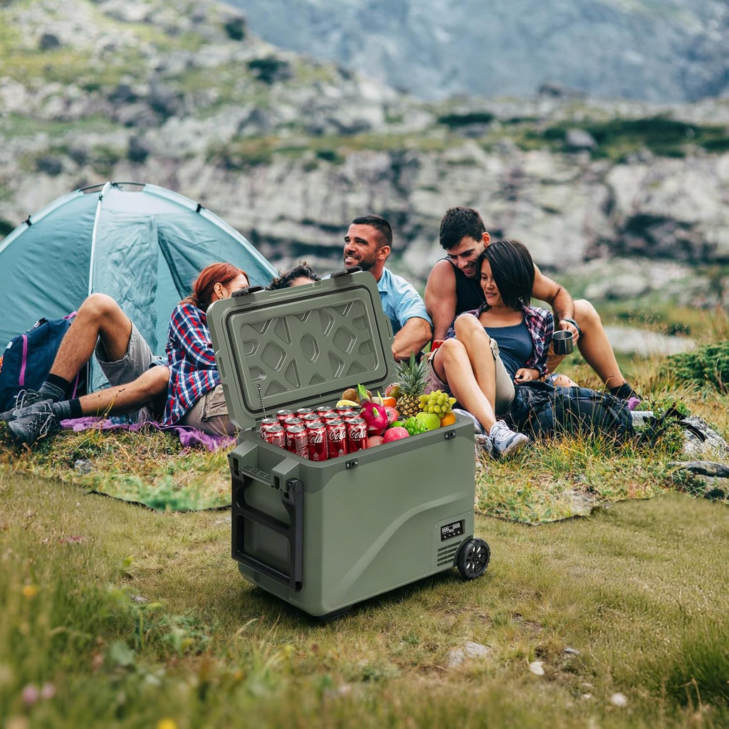GS50W Portable Wheeled Car Freezer,54Quart 12V Car Refrigerator with Dual Zone,Electric Compressor Cooler -4℉~68℉ for Camping, RV, Truck, Travel, Outdoor