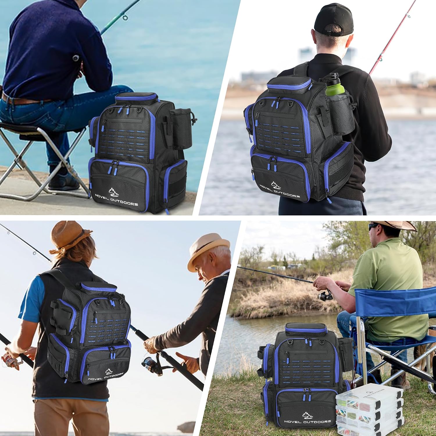 Large Fishing Backpack with 4 Tackle Boxes - Waterproof Fishing Tackle Backpack with Fishing Rod Holder - Heavy Duty 43L Fishing Tackle Box for your Fishing Lures and Fishing Gear
